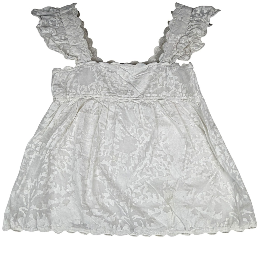 Juliet Dunn London Womens 2 US 6/8 White Cotton Babydoll Top Ruffle Boho - Picture 1 of 12